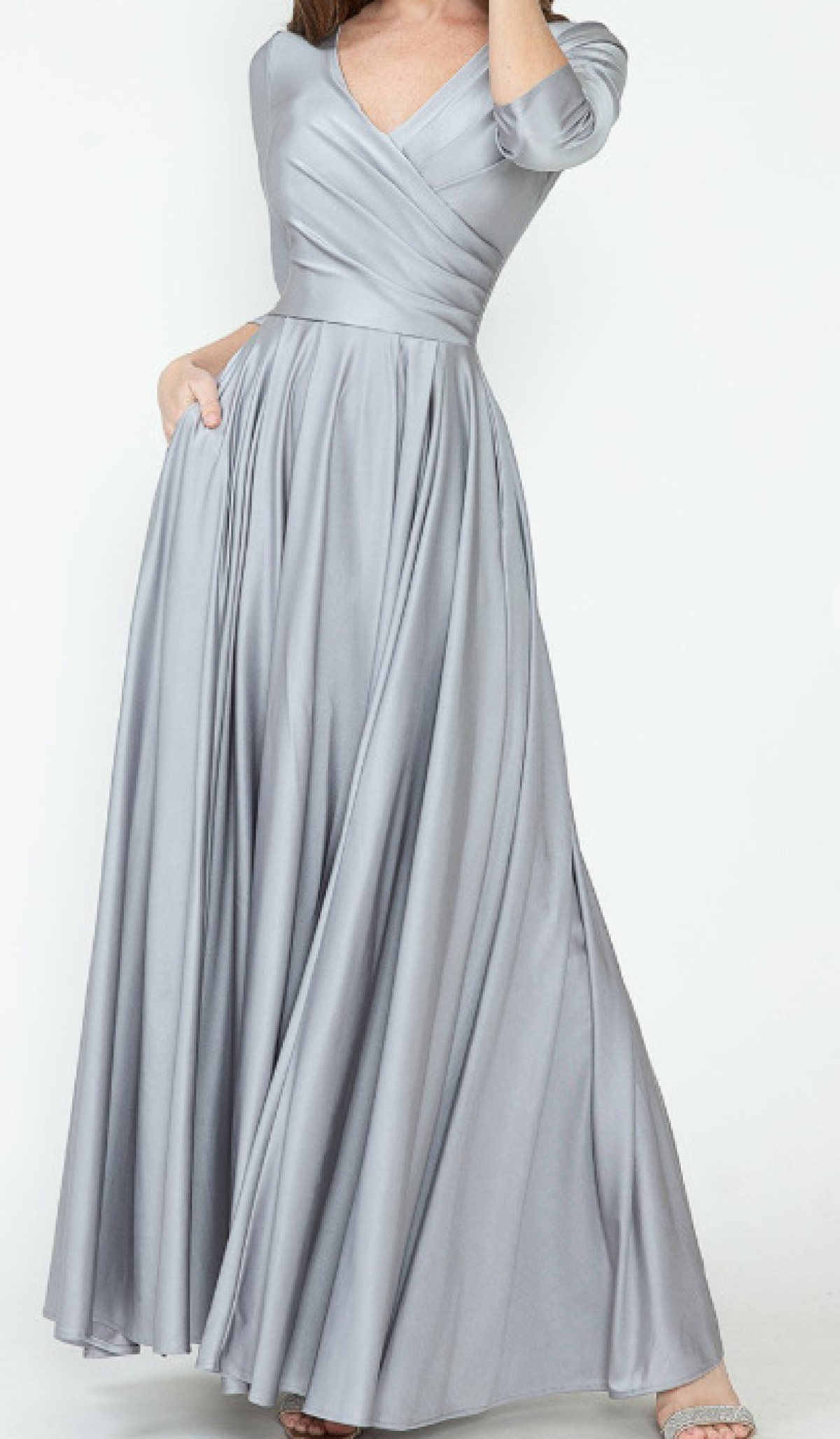 Silver Whisper Satin Gown