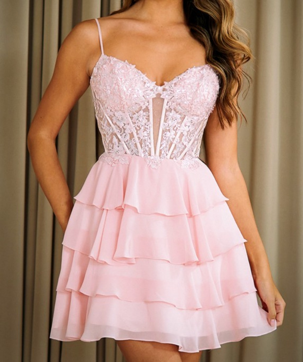 Blush Enchanté Lace & Ruffle Mini Dress