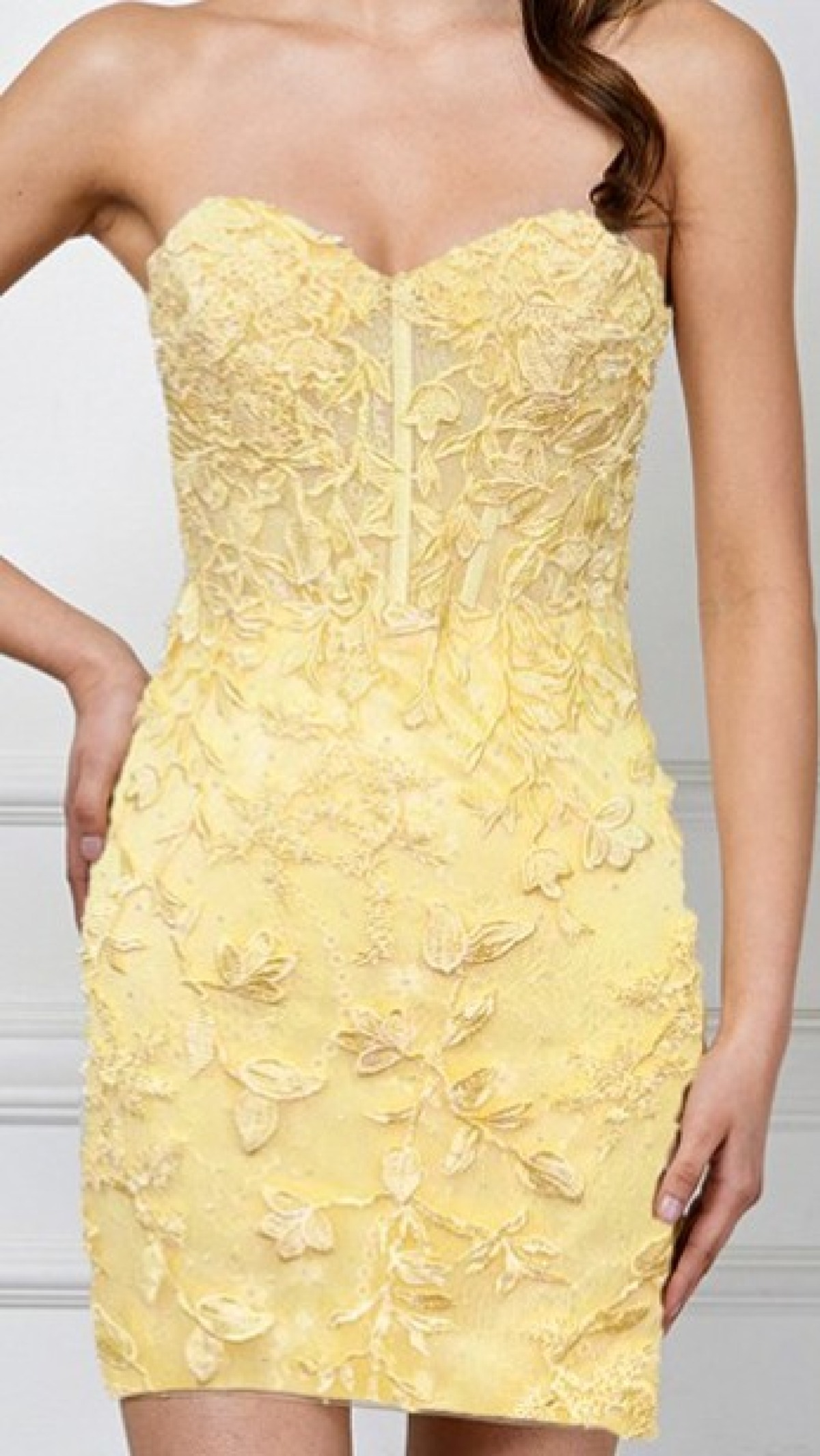 Golden Bloom Strapless Mini Dress