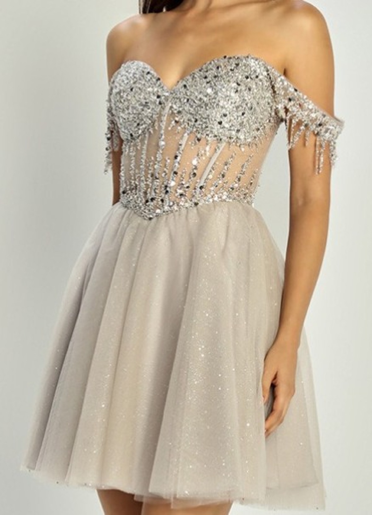 Crystal Waltz Off-Shoulder Mini