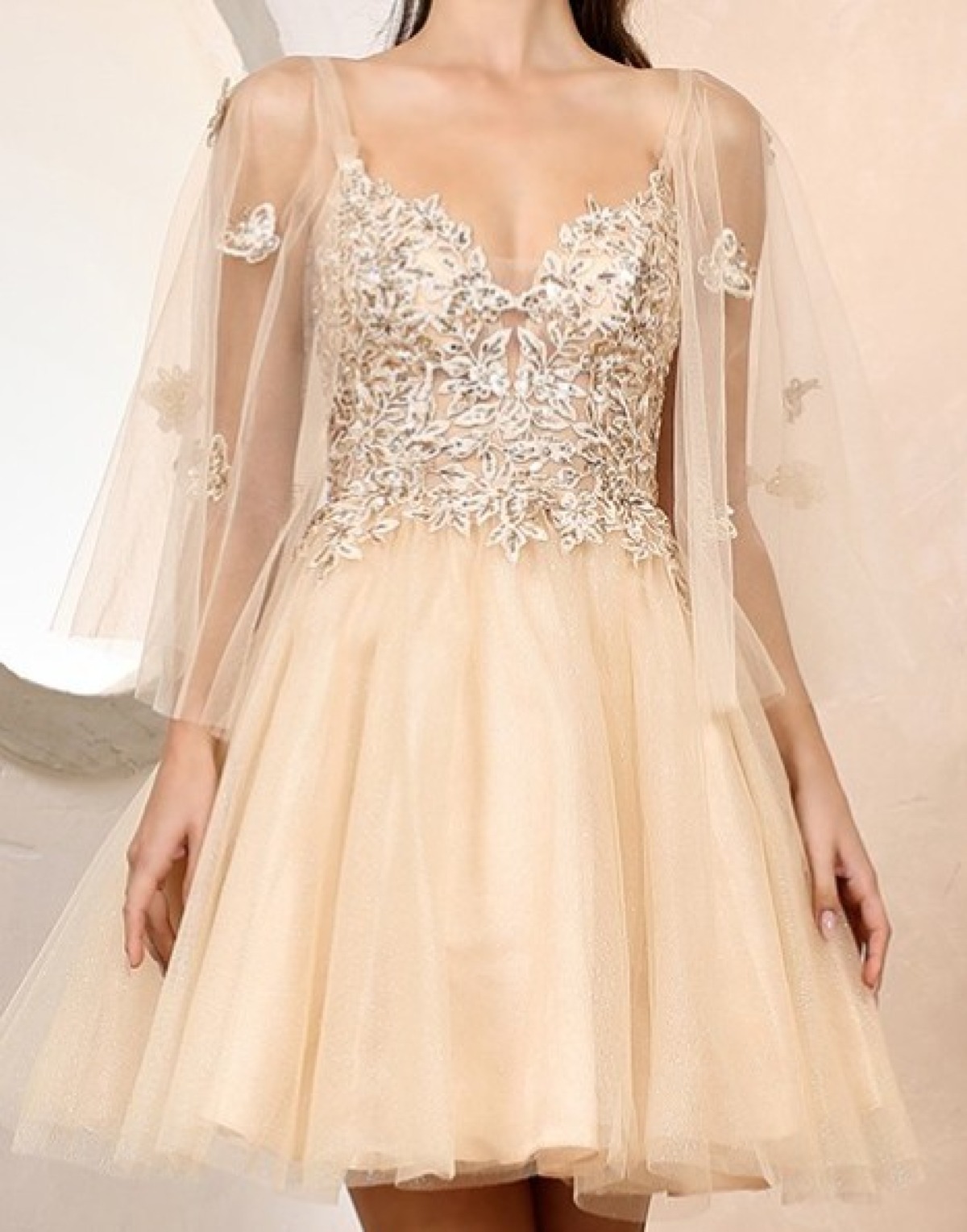  Golden Serenity Butterfly Mini Dress